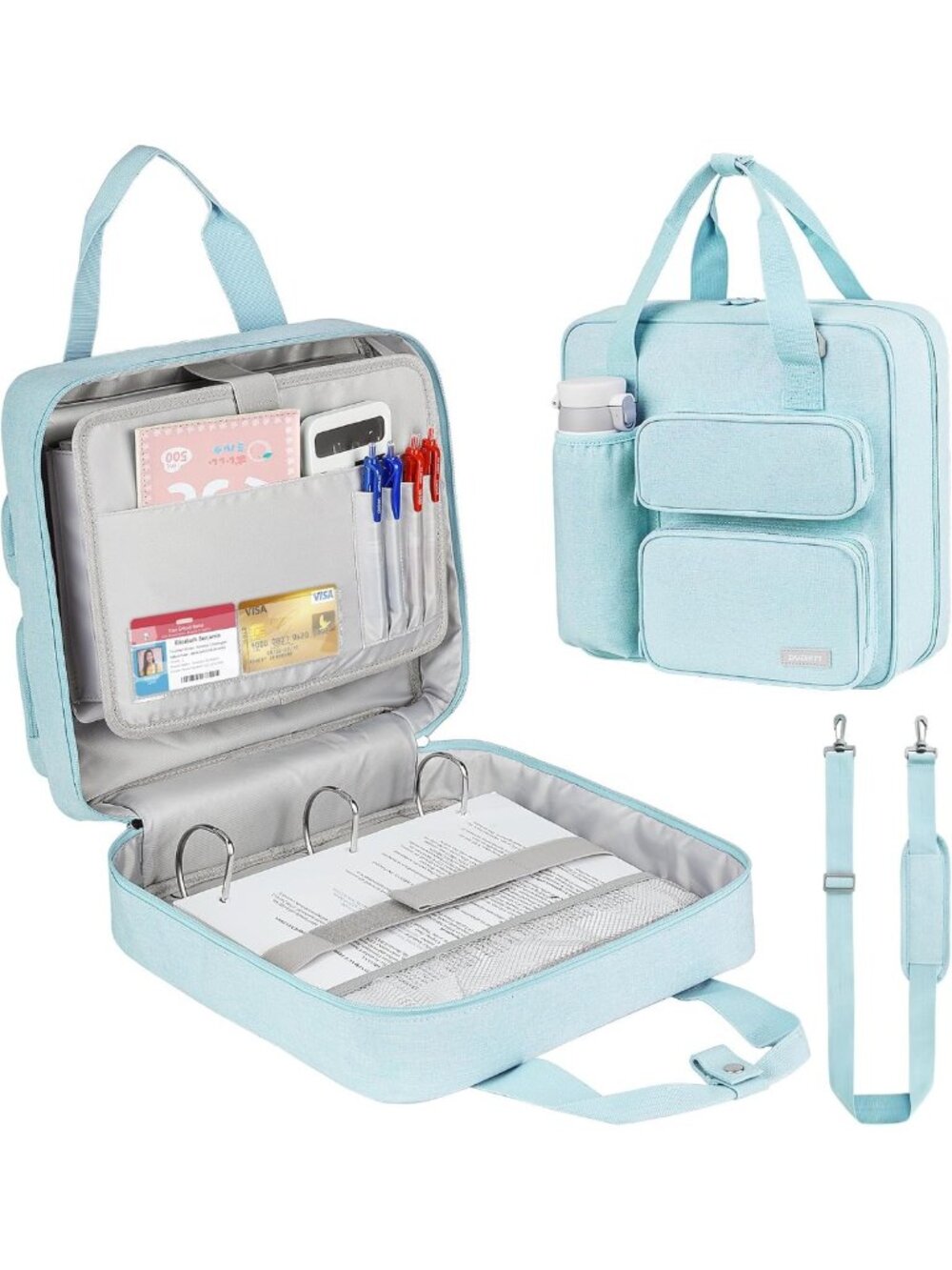 Zipper Binder 3 Ring, 500 Sheets Capacity, Binder 2 Inch with Shoulder Strap